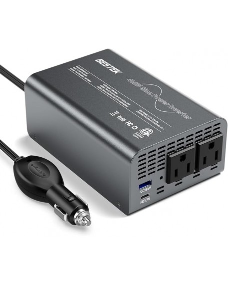 BESTEK 400W Pure Sine Wave Power Inverter DC 12V to AC 110V with PD30W USB-C QC 18W